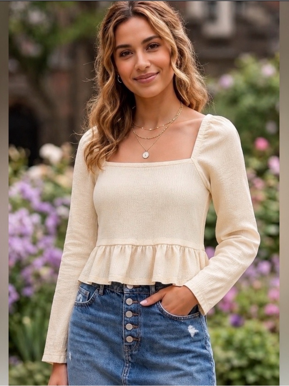 Women’s ASOS Vila Cropped Long Sleeve Butter Yellow Ruffle Hem Size L